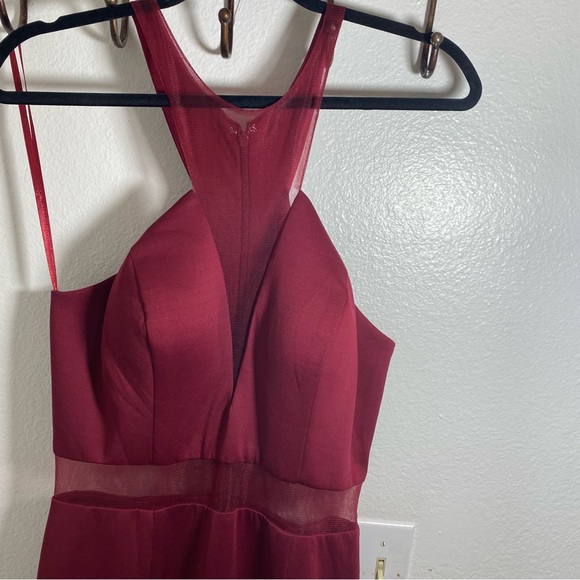 May Queen CoutureUSA Maroon MeshPanels Sleeveless High Neck Maxi Formal Dress 10 - Picture 8 of 16